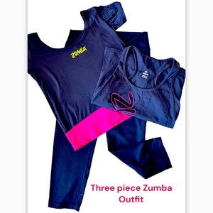 Three Piece Zumba Outfit: Capris, tank top & shirt